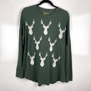 Show Me Your Mumu Waffle Knit Long Sleeve Tunic Top Green Buck Size Small